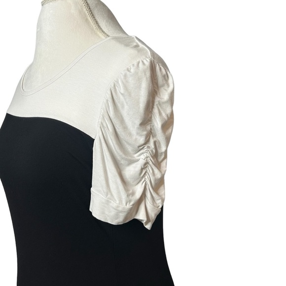 MACY'S INC INTERNATIONAL CONCEPTS Top Black White Color block Ruched sleeves - Picture 4 of 5